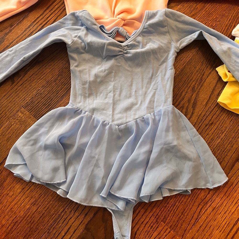 light blue ballet leotard with long sleeves and fleece ballet wrap top(like new)